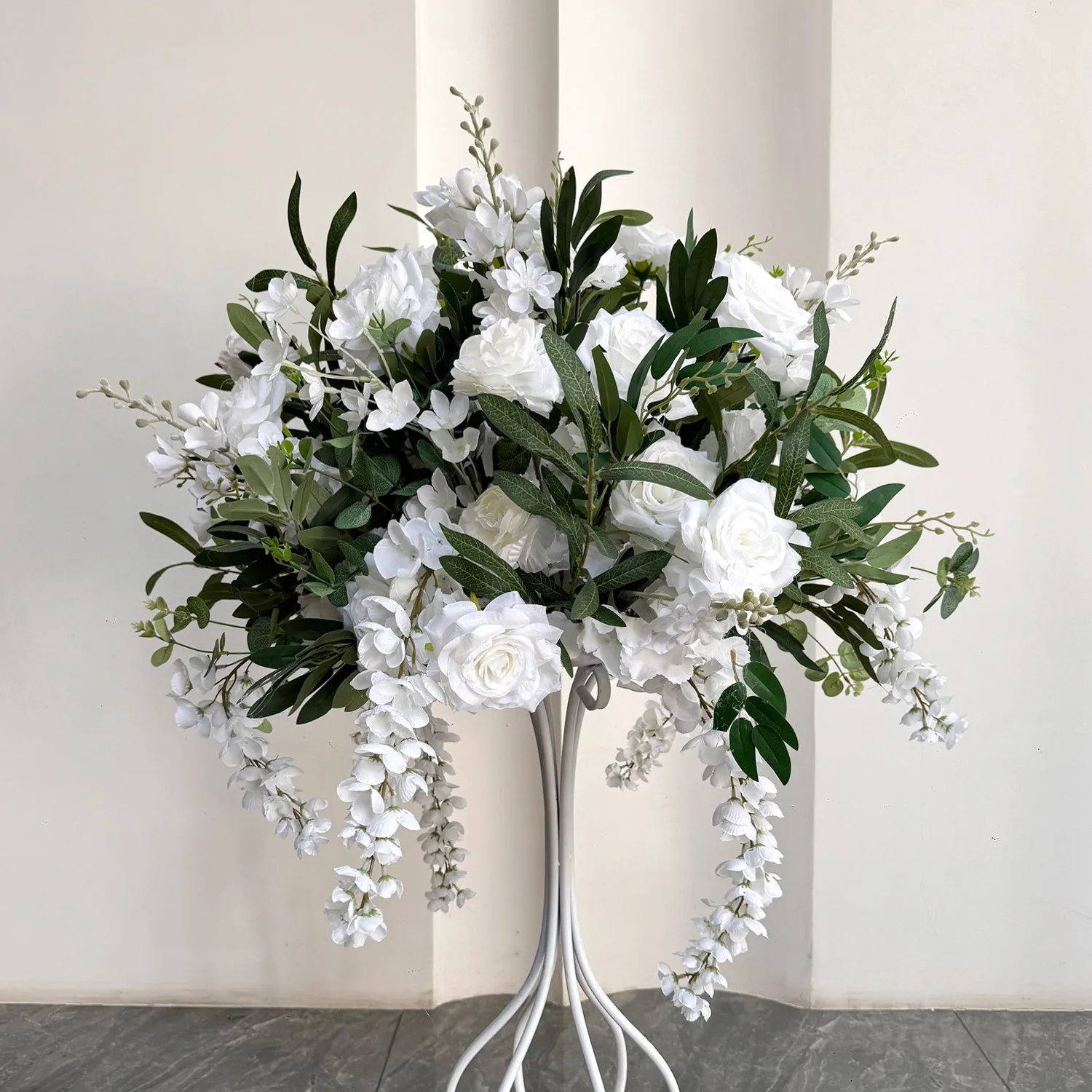 

60cm simulated white rose flower ball for wedding table placement proposal window showroom decoration road leading flower