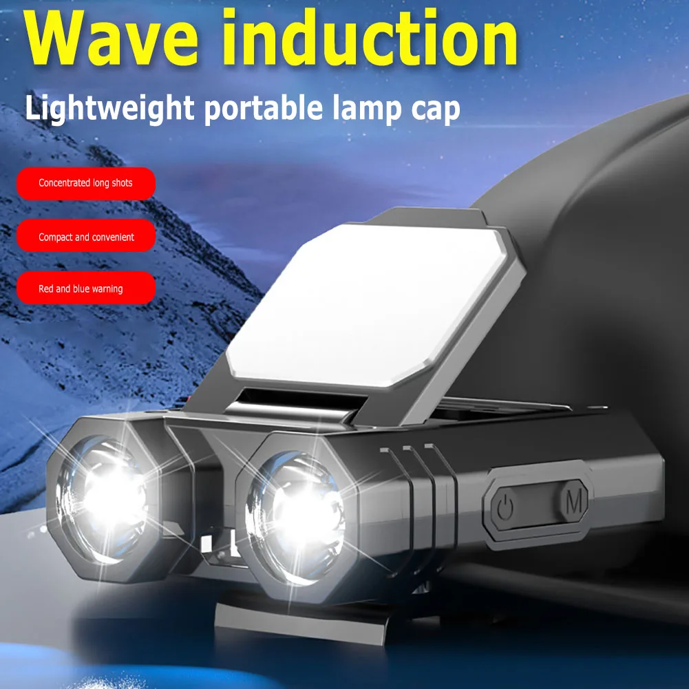 

LED Sensor Headlight Cap Clip Light USB Rechargeable Headlamp Fishing Head Flashlight Hat Lamp Running Outdoor Emergency Light