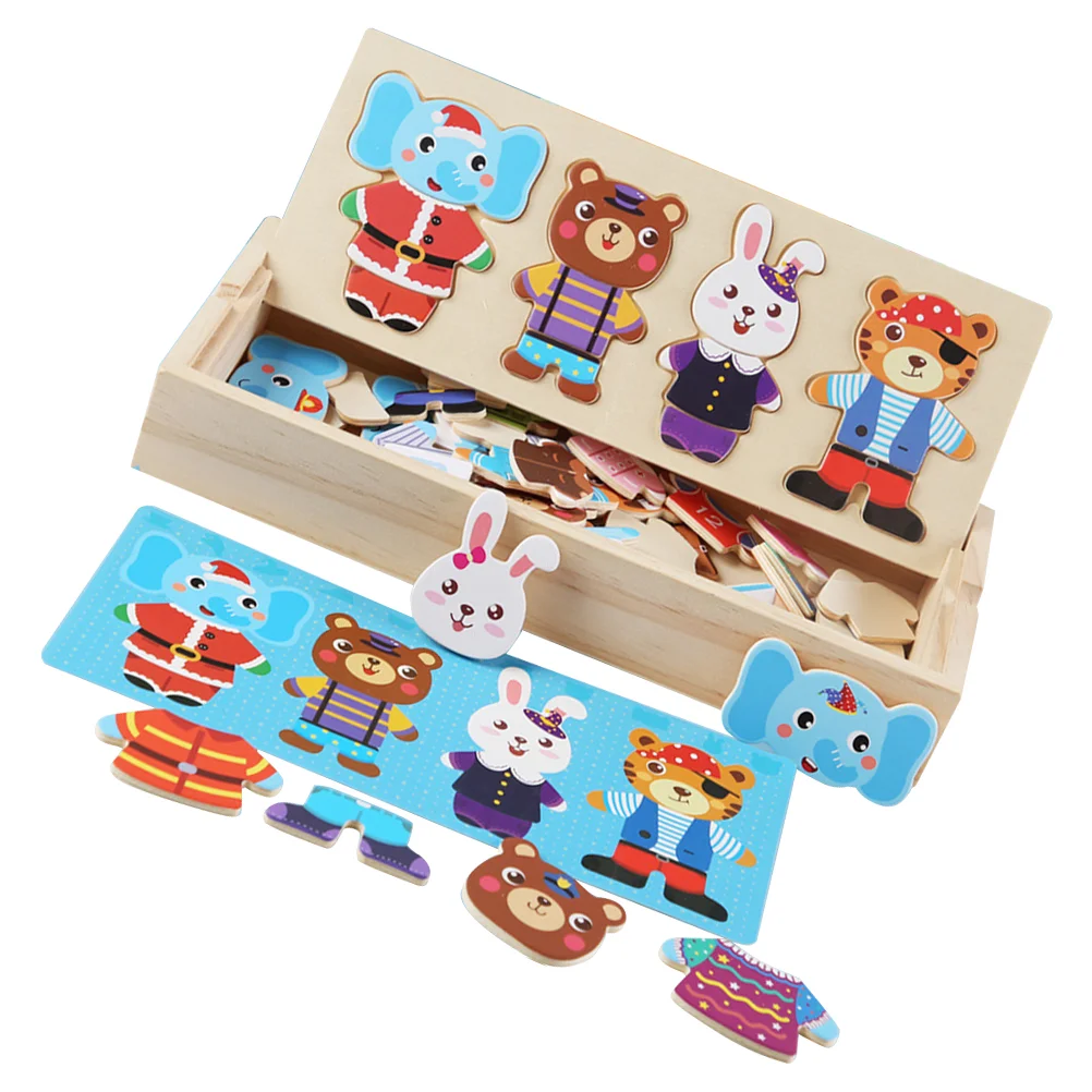 Giocattoli educativi Animali vestire Ragazze Legno Cartoon Puzzle Viaggi Puzzle in legno Bambino Il regalo