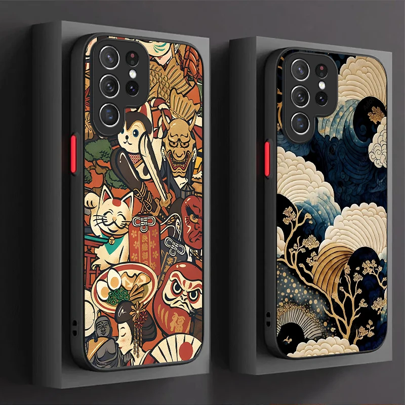 Ukiyo-e Samurai Ocean Waves Creative Case For Samsung Galaxy S24 S23 S22 Ultra S21 S20 FE S10 Plus A15 A25 A35 A55 5G Note 20 10