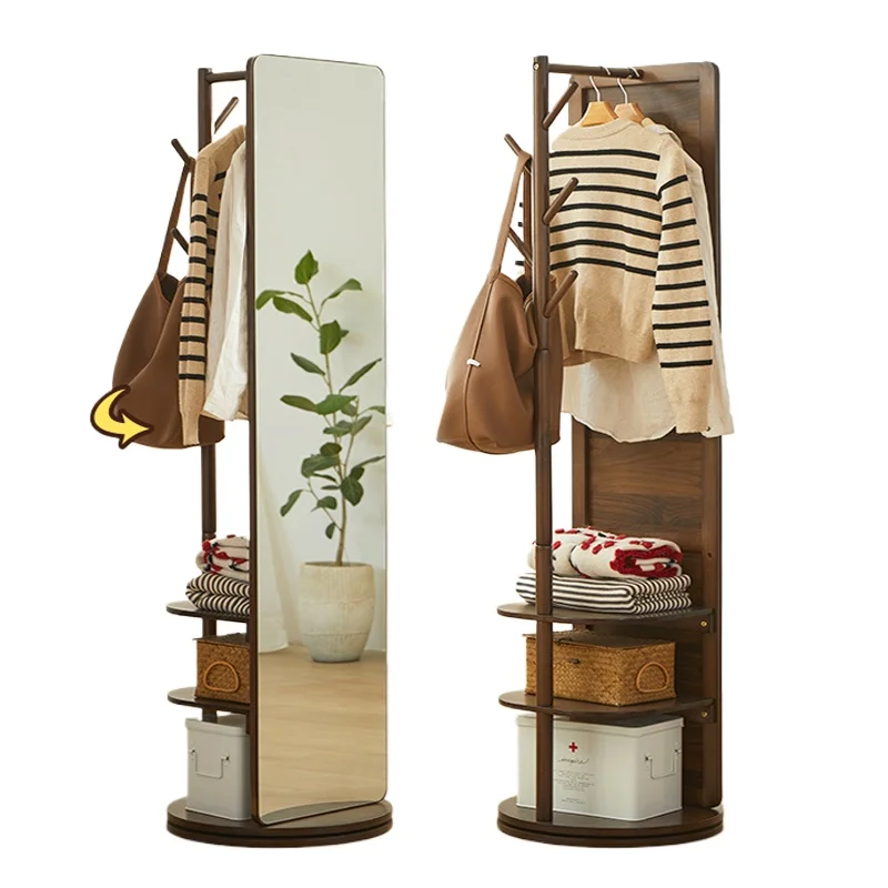 

All solid wood full-length mirror floor-to-ceiling full-body mirror household rotating mirror hanging hanger integrated storage