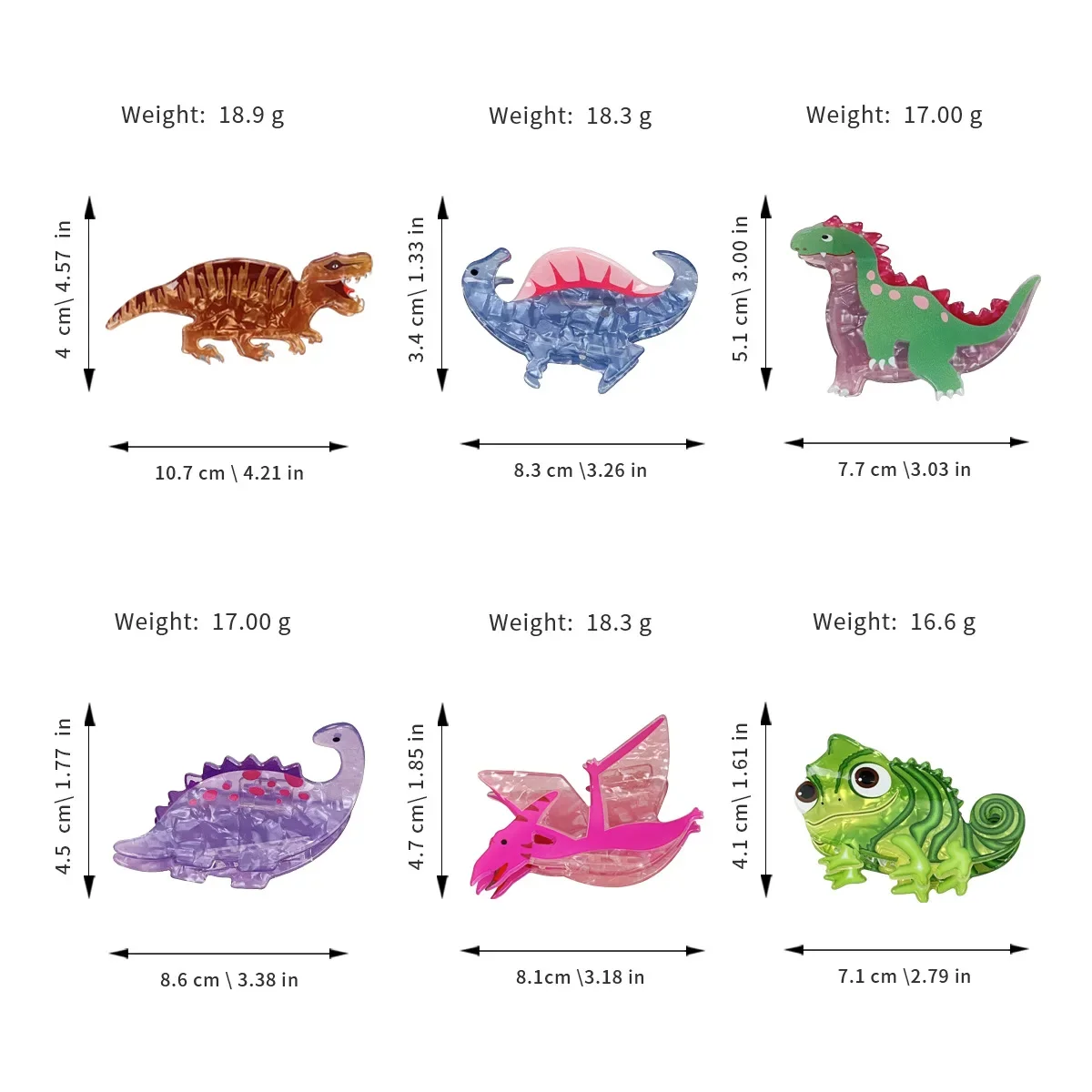 Muweordy Bunte Dinosaurier-Haarklammer, lustige Chamäleon-Krabben-Haarspange, niedliche Acryl-Klauenklammern, Haarschmuck für Frauen und Mädchen