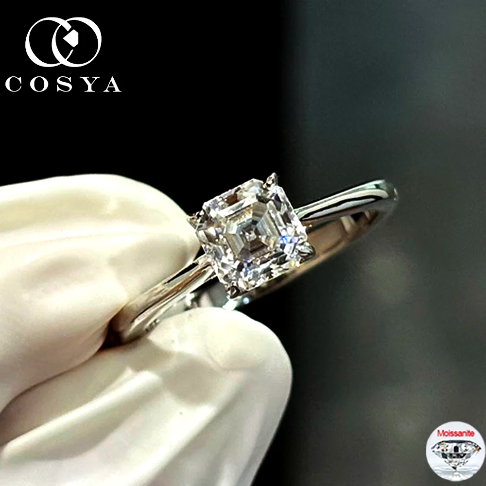 

COSYA 1CT Emerald Asscher Cut Moissanite Ring For Women S925 Silver D Color Lab Diamond Band Wedding Engagement Jewelry