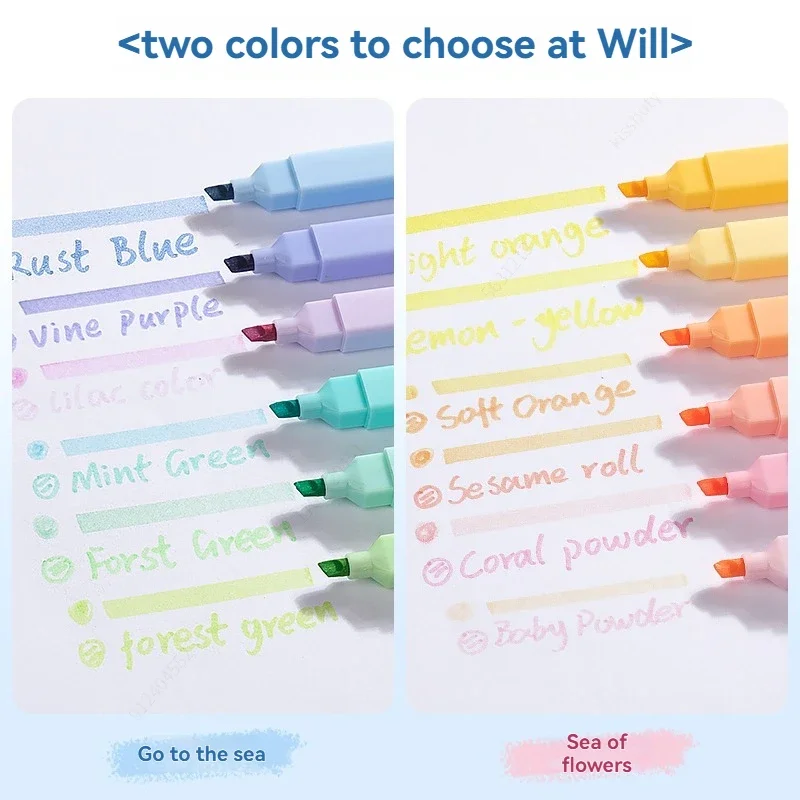 6 개/대 더블 헤드 형광 형광펜 마커 학생을위한 파스텔 드로잉 펜 학교 사무용품 귀여운 문구