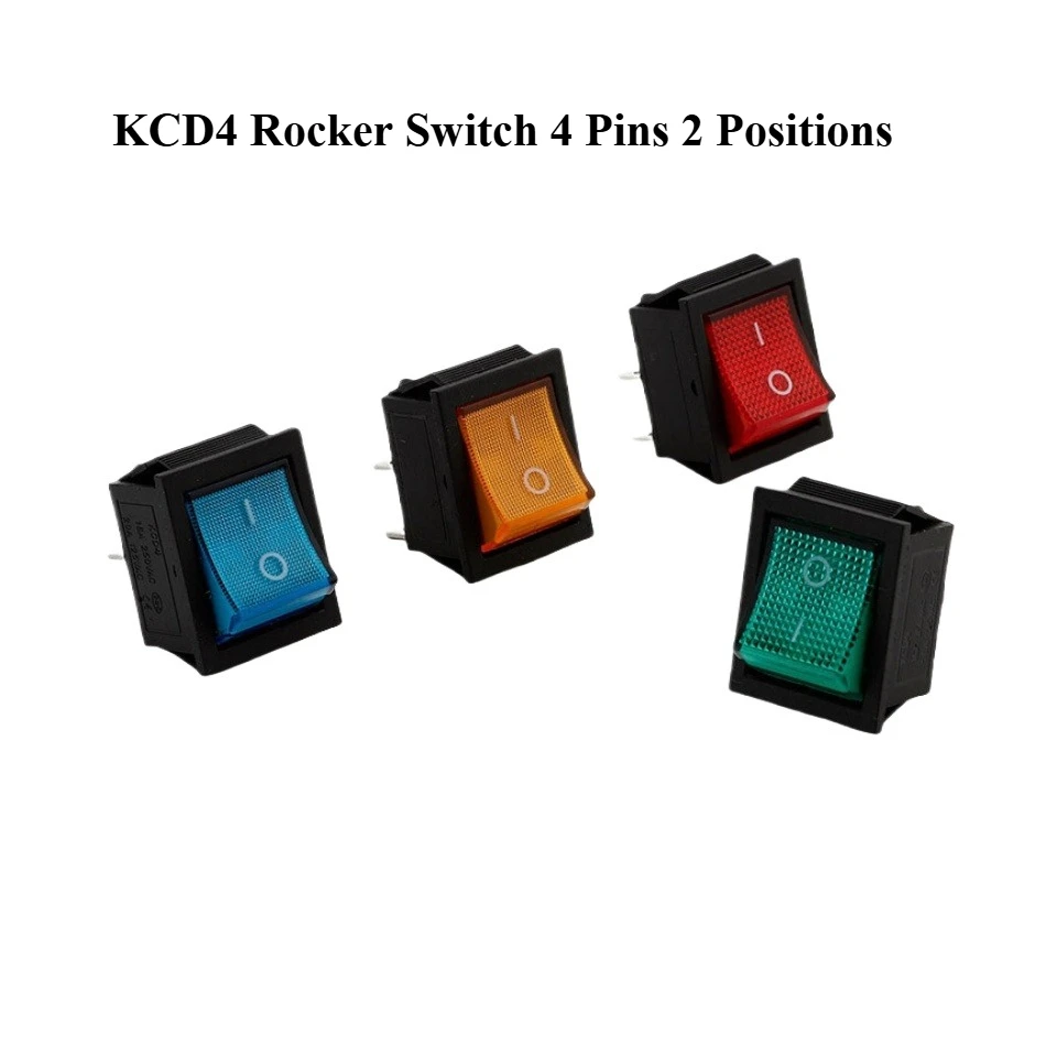 KCD4 Rocker Switch 4 Pins 2 Position ON-OFF 16A Copper Contact LED Illuminated Power Switch for Auto/ Household Appliances