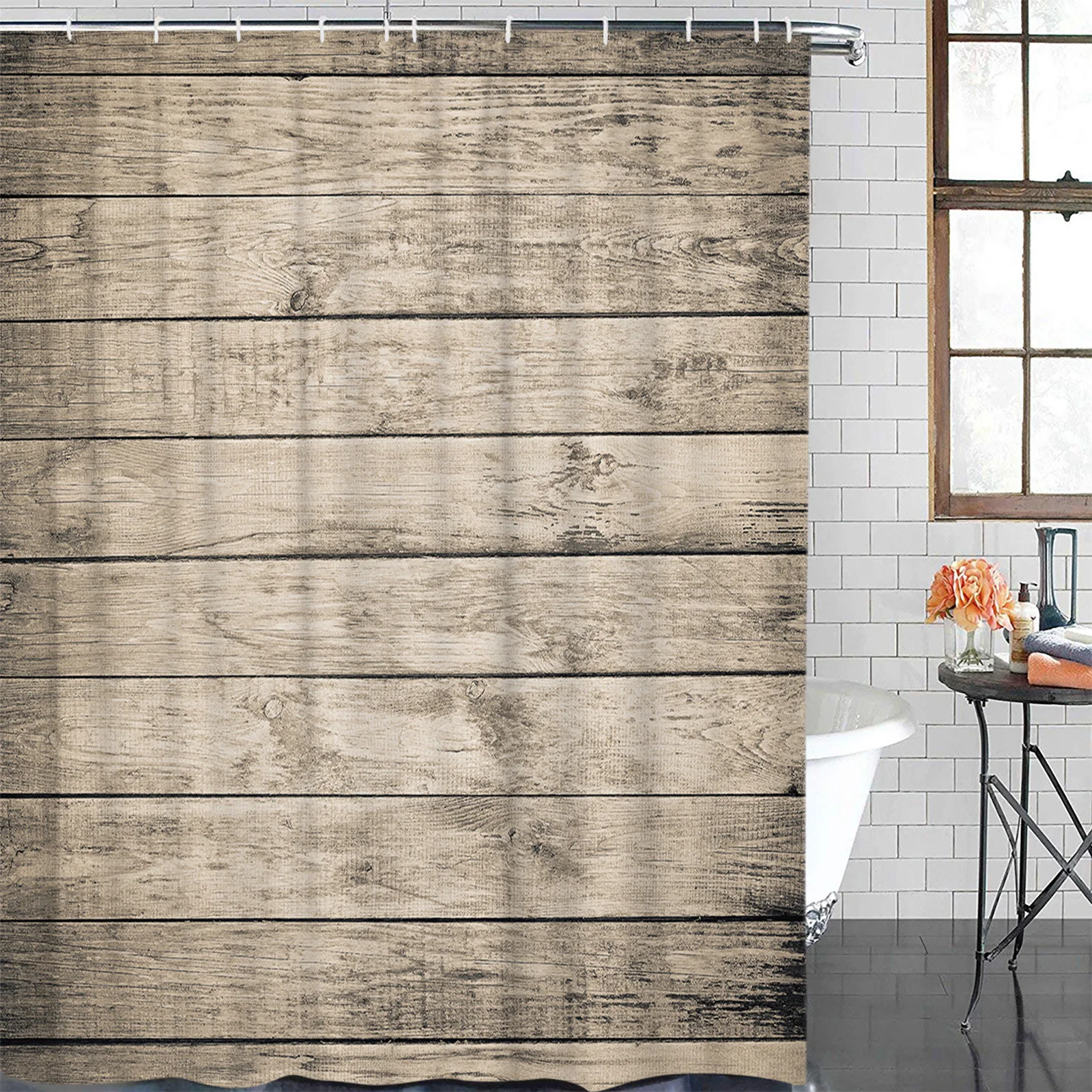 Wood Plank Texture Waterproof Bathroom Decoration Shower Curtain With Hook Printed Bathtub Curtains Bathroom Accessories