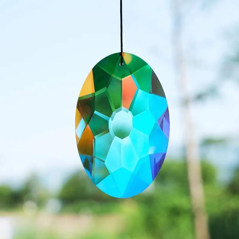 

Camal 1Pcs AB Color Egg Oval Shaped 89mm Crystal Pendant Prisms Suncatcher Rainbow Maker Hanging Chandelier Parts Window Craft