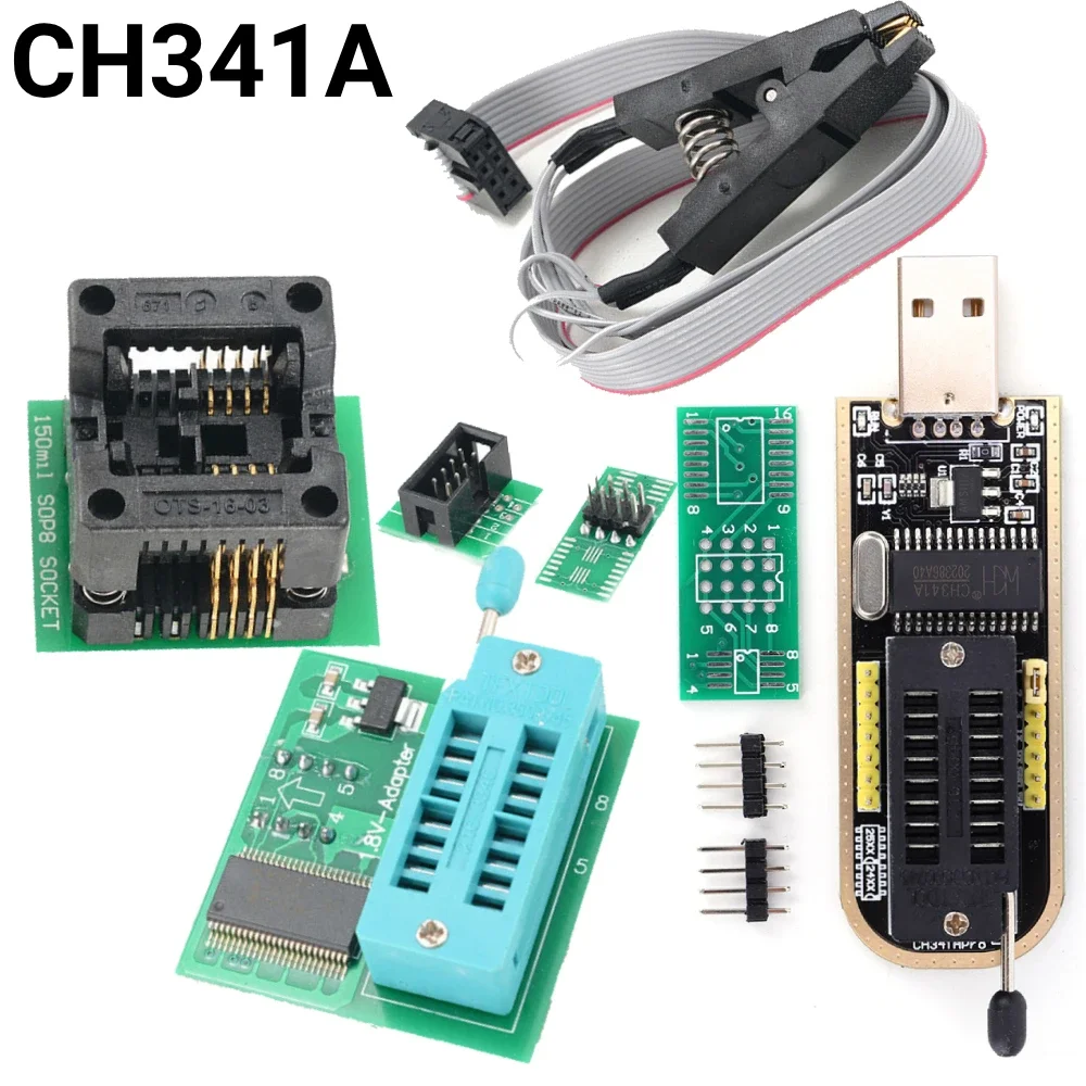 CH341A Kompletny zestaw programatora SOIC8 Adapter 24 25 Seria CH341A Flash BIOS Moduł programatora USB do EEPROM 24CXX/25CXX/93CXX