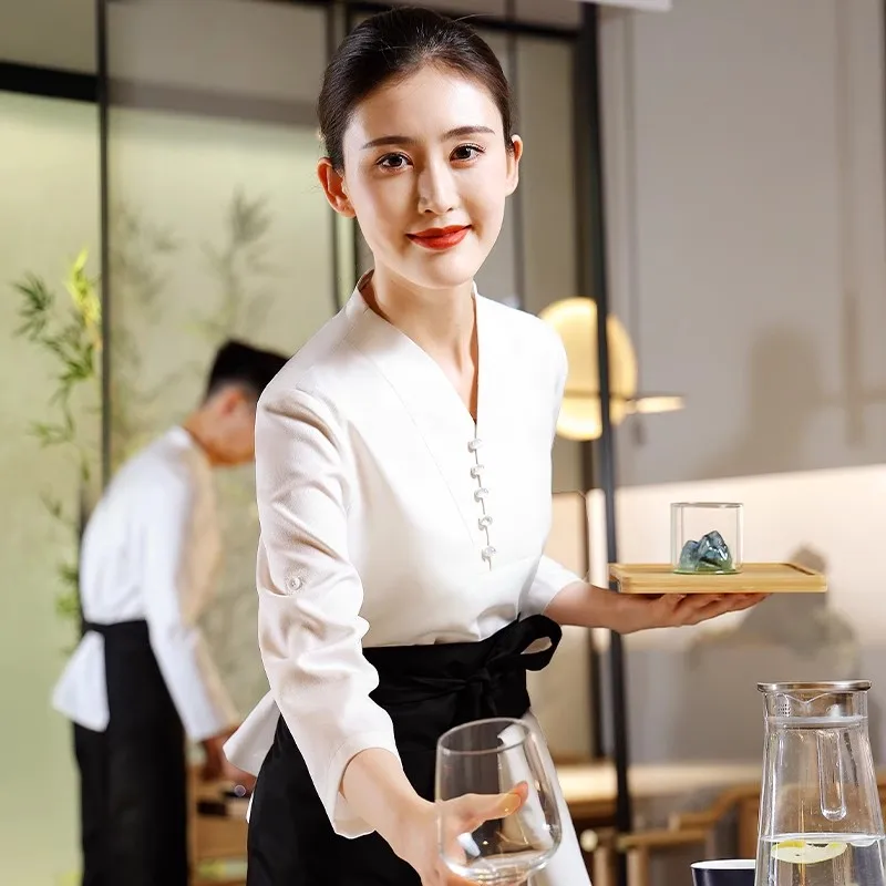 Chinese Restaurant Waiter Work Clothes Long-sleeved Catering Hotpot Staffs Working Uniform Hotel Waitress Workwear Wholesales