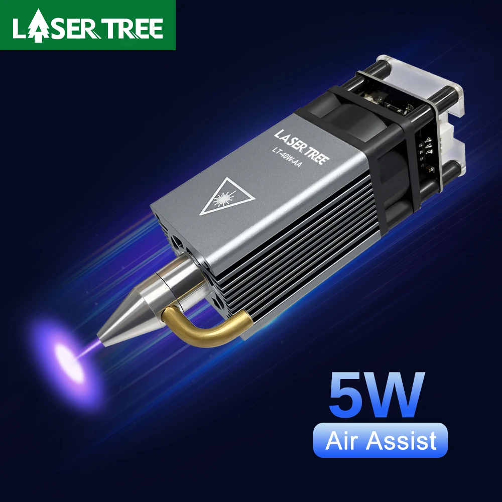 Árbol láser de 5W, boquilla de Metal de asistencia de aire, cabezal láser de 450nm, módulo de luz azul para grabador láser CNC, herramientas de corte de madera DIY