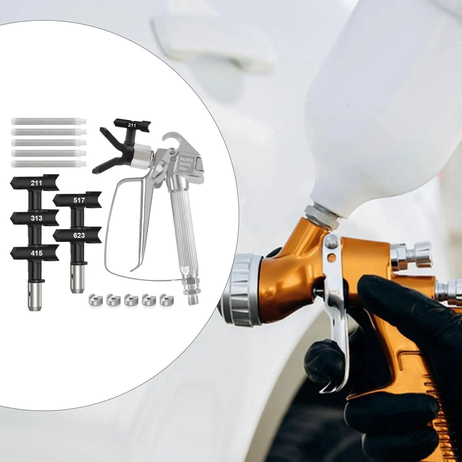 

Airless Paint Sprayer Kit Aluminum Alloy Painting Supplies 5 Tips Parts Paint Spray Tool for Home Ceilings Cabinets Walls Doors