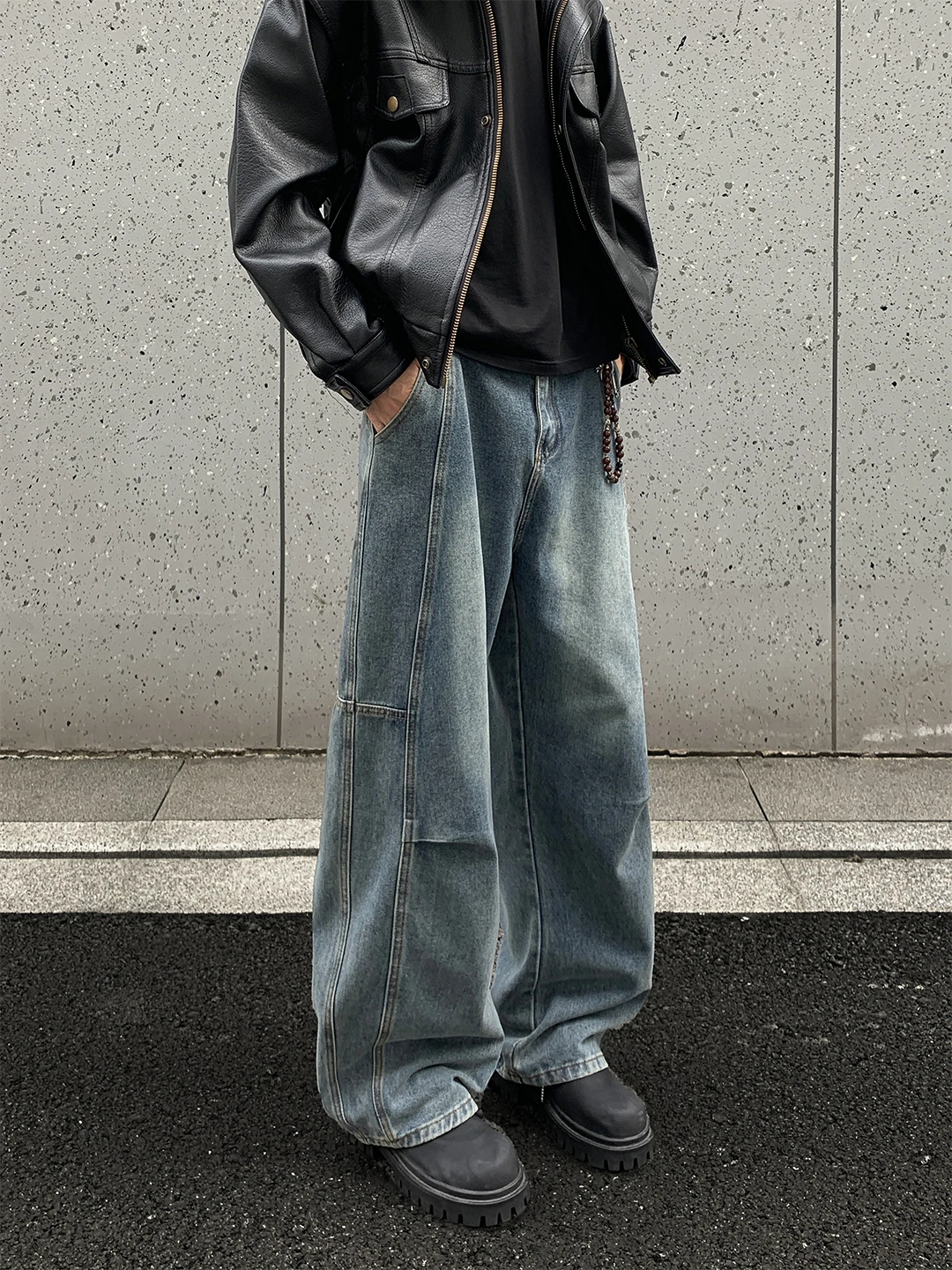 

Мужские джинсы Cleanfit с американским деконструированным ножом, осень-зима 2023, модные прямые брюки с завышенной талией High Street