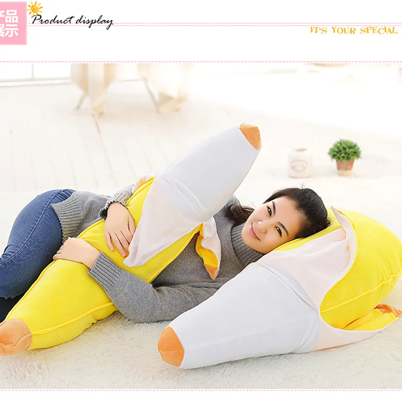 Travesseiro de pelúcia de banana amarela, 50 ~ 120cm, meio descascado, almofada de frutas macias, suporte para pernas, reforço de dormir, presente de pelúcia
