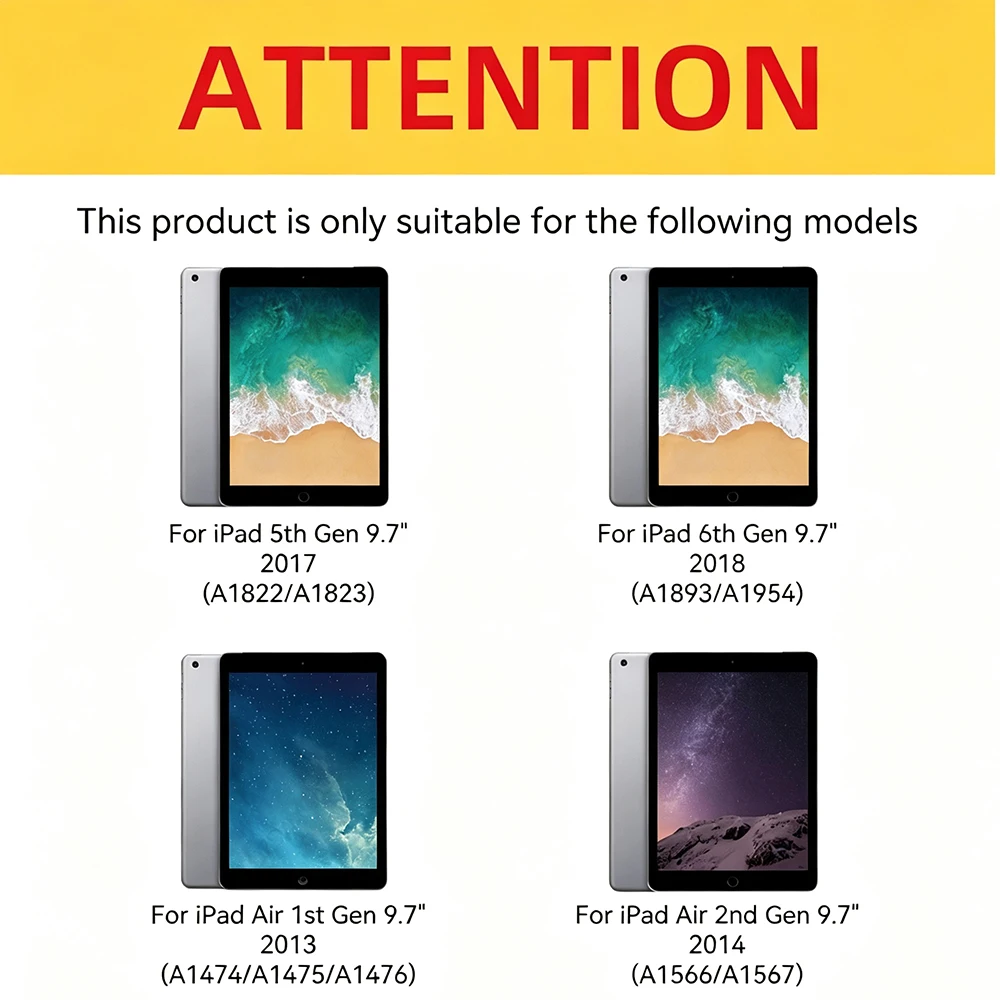 Tablet Case For Apple iPad 9.7 5th 6th Generation 2017 2018 / Air1 Air2 9.7 2013 2014 Flip Smart Cover, Auto Wake/Sleep Silicone