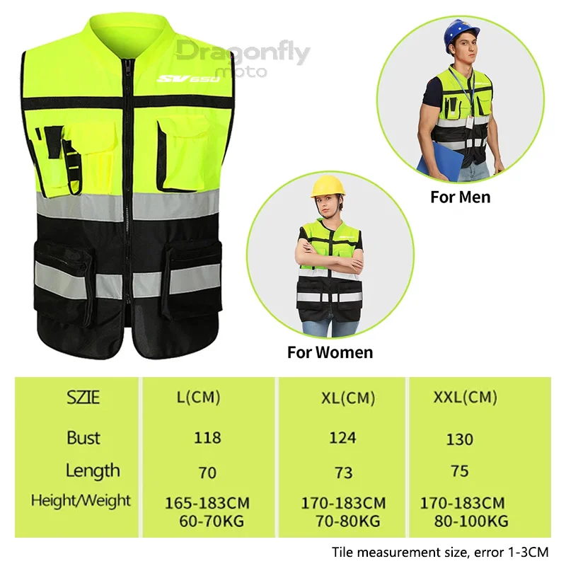 SV650 Logo Motorcycle Multi Pocket Safety Vest Night Visibility Gear For SV 650 SV650X SV650/S All Years