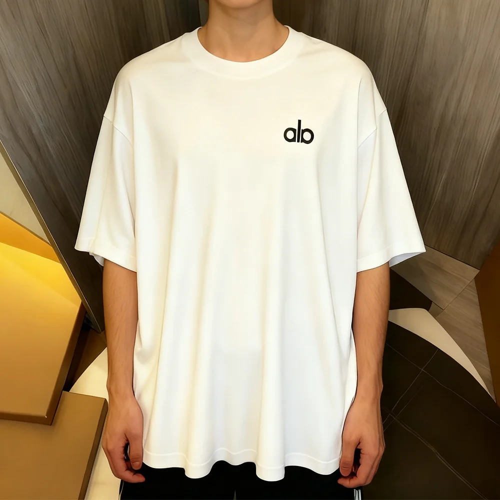 Koszulka z nadrukiem liter AL 2025, klasyczna, z grubej bawełny, unisex, oversize, luźna, casualowa, streetwearowa, z krótkim rękawem.