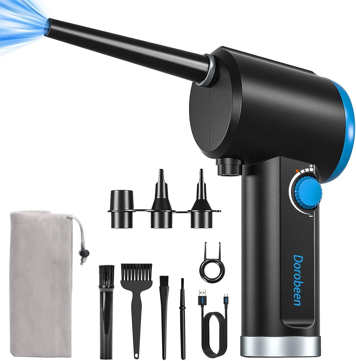 

Cordless Electric Air Duster for Computer Keyboard Cleaning, BLDC Motor with Stepless Speed and 6000mAh Battery in Blue