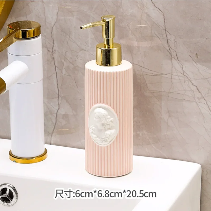 Pink Relief Ceramic Lotion Bottle, Mouthwash Cup, Soap Box, Toothbrush Holder, Toilet Brush, Bathroom Decoration Accessories