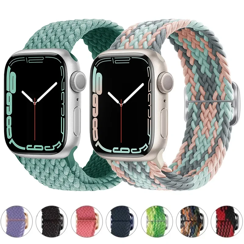 Correa trenzada para Apple watch, pulsera de nailon elástico para iWatch series 9, 8, 7, se, 6, 44mm, 40mm, 49mm, 45mm, 41mm, 38mm