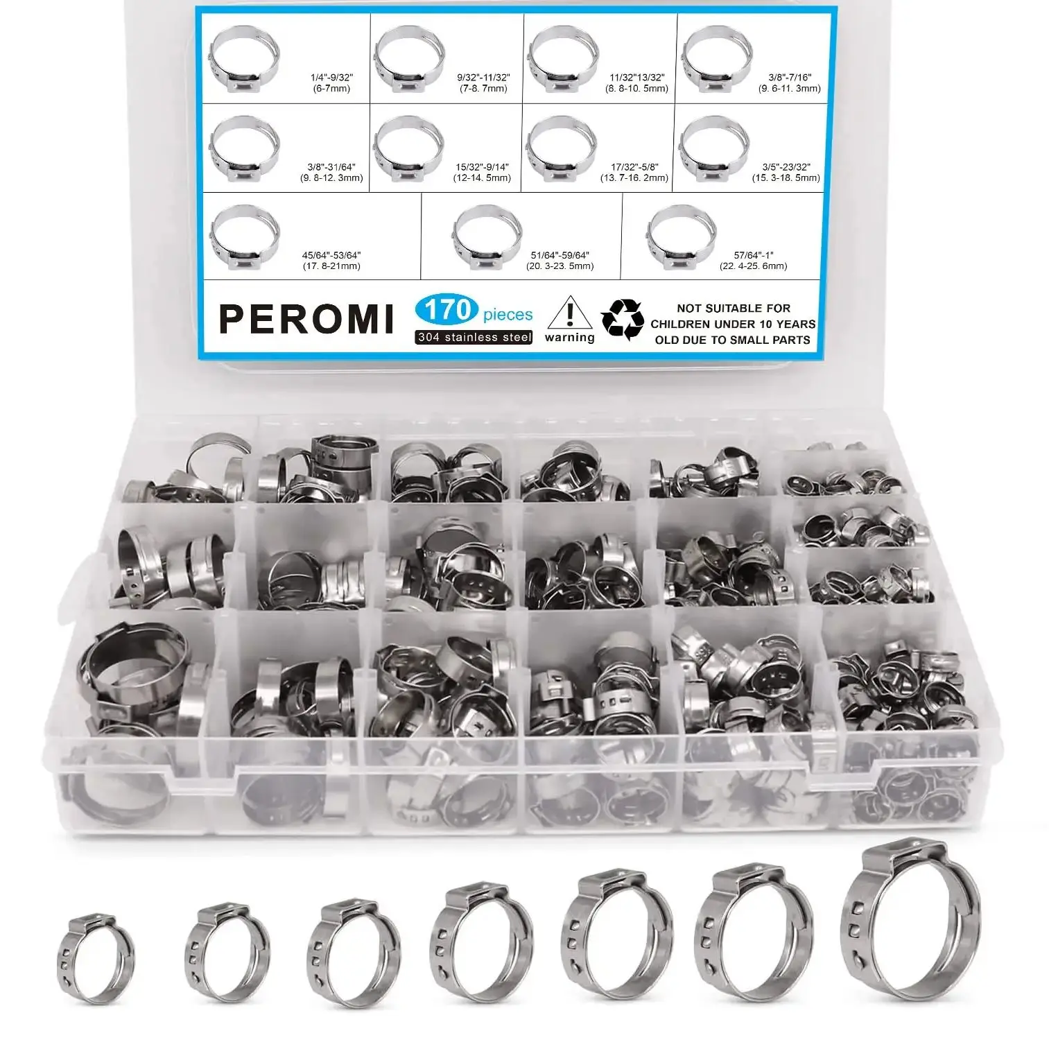 120/145/170 pçs braçadeira de mangueira de orelha única 304 stianless cinch braçadeira anéis variedade kit stepless ajustável clipes de braçadeira de tubulação