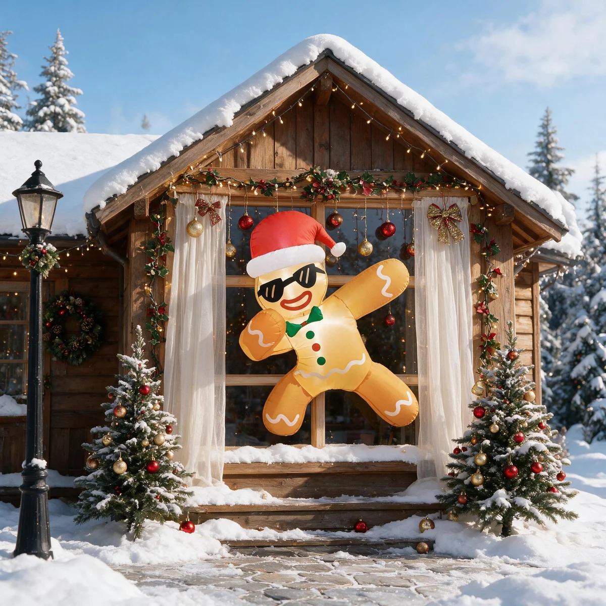 3.9FT, Outdoor Inflatable Decoration, Christmas Gingerbread Man for windows, Suitable for Restaurant and Cafe Window Decorations