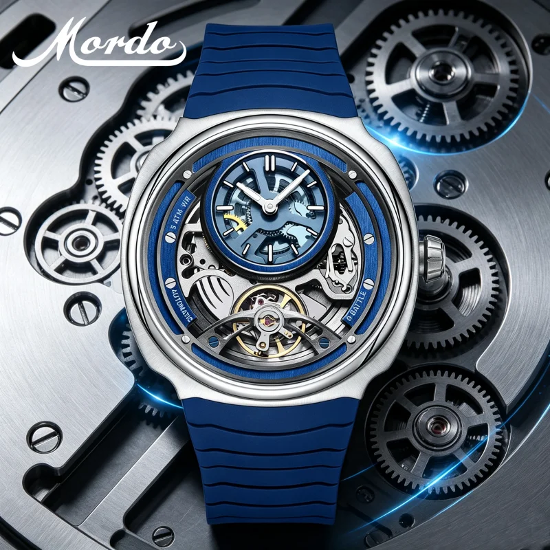 MORDO 2026 New Fashion Rubber Strap Mechanical Movement Stainless Steel Case Luminous 30 meter Waterproof
