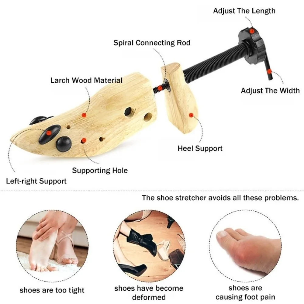 Adjustable Shoe Stretcher Tension Spring Coil Prevent Creasing Shoe Tree Stretcher EU34-46 Wooden Shoe Expander Pumps