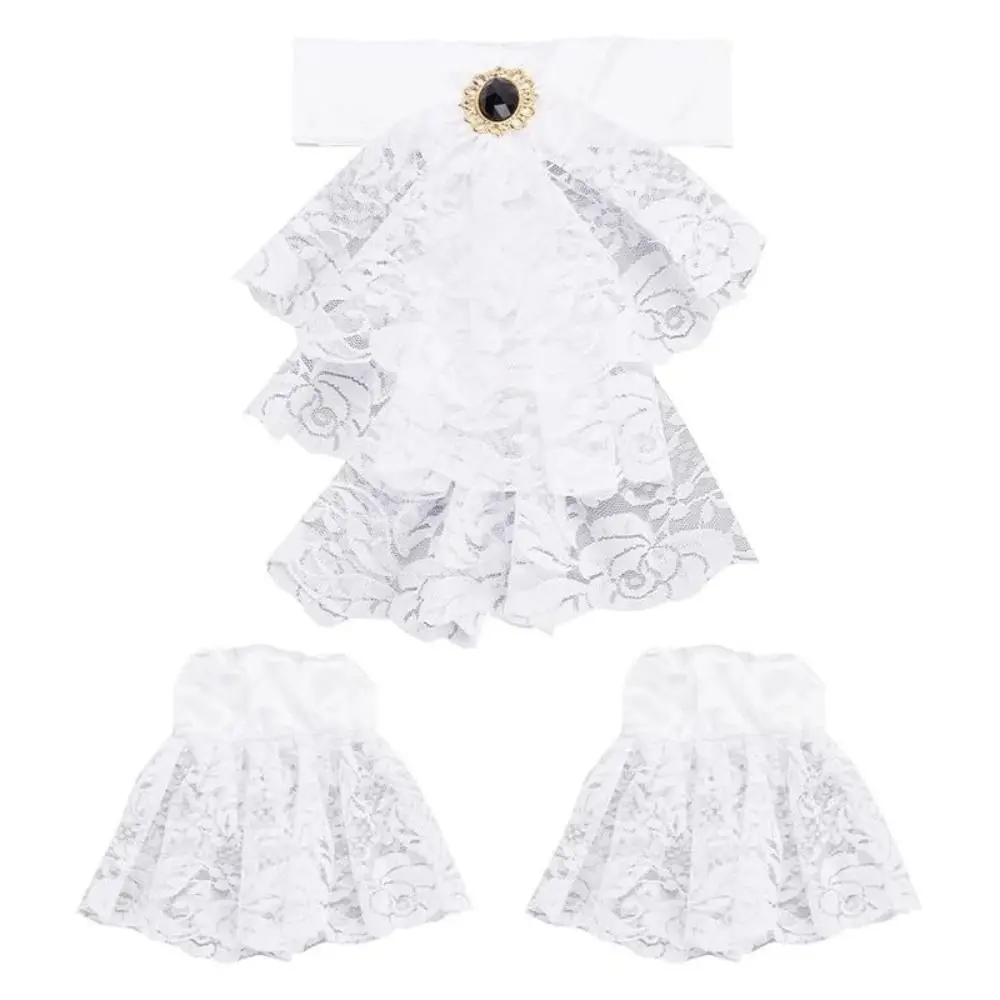 Accessory Set Vintage Style Victorian Lace Jabot Detachable Ruffled Collar Cuffs Set Collar Costume Cosplay Events
