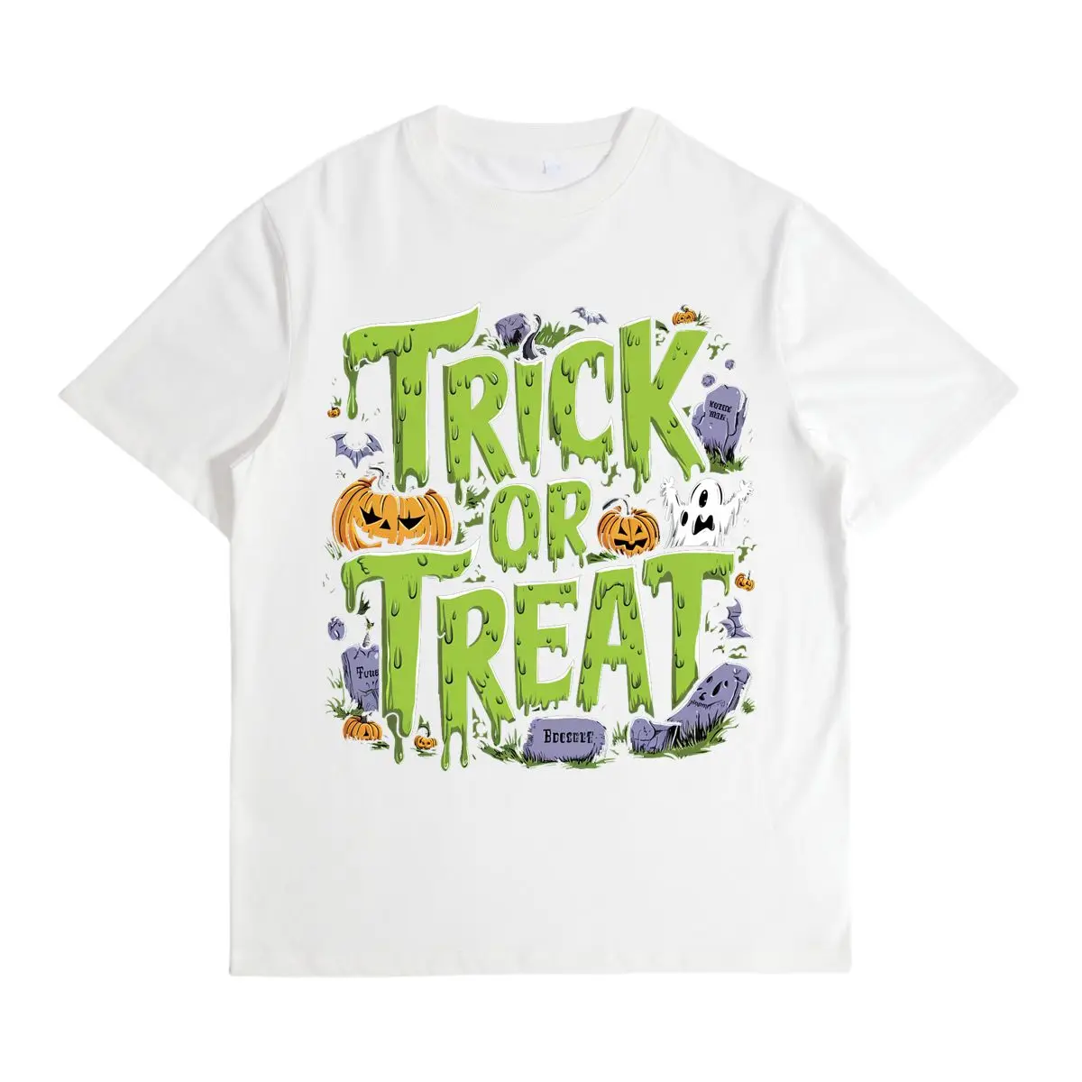 تي شيرت "خدعة أو علاج" بنمط طباعة الهالوين فضفاض ومريح من القطن الخالص بأكمام قصيرة للرجال والنساء #5