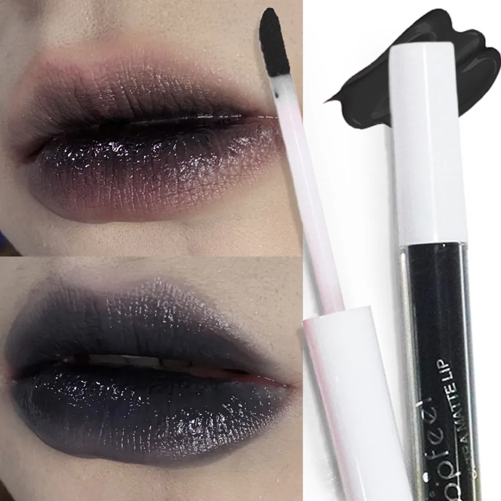 Punk Black Matte Liquid Lipstick Waterproof Long Lasting Party Lip Glaze Cosplay Velvet Nude Lip Tint Halloween Lip Makeup