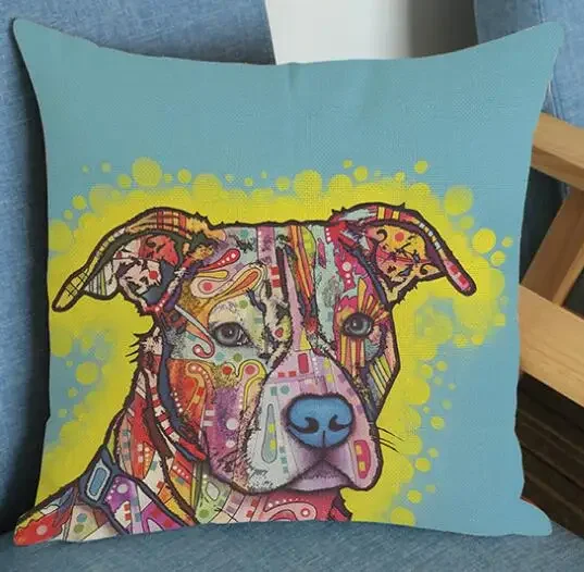 Cushion Cover Pop Art Painting Dog Printing Linen Throw  Pillows Cover Car Sofa Home Decorative Pillowcase decorativos cojines