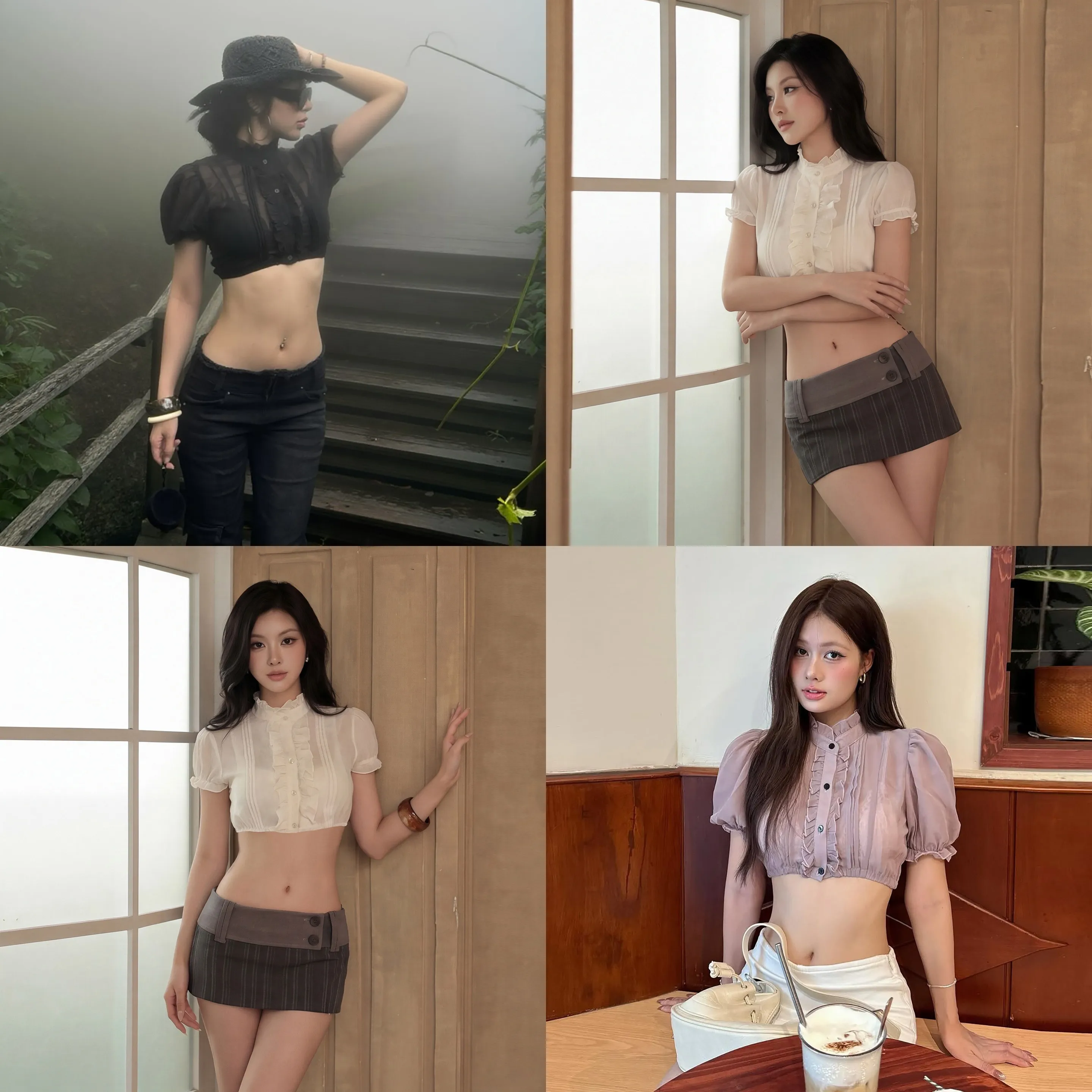 Sensual Cardigan Blouse Tee Top Spring Summer Sheer Short Sleeve Ruffle Trim See Through Shirts Tops Women Matching Set