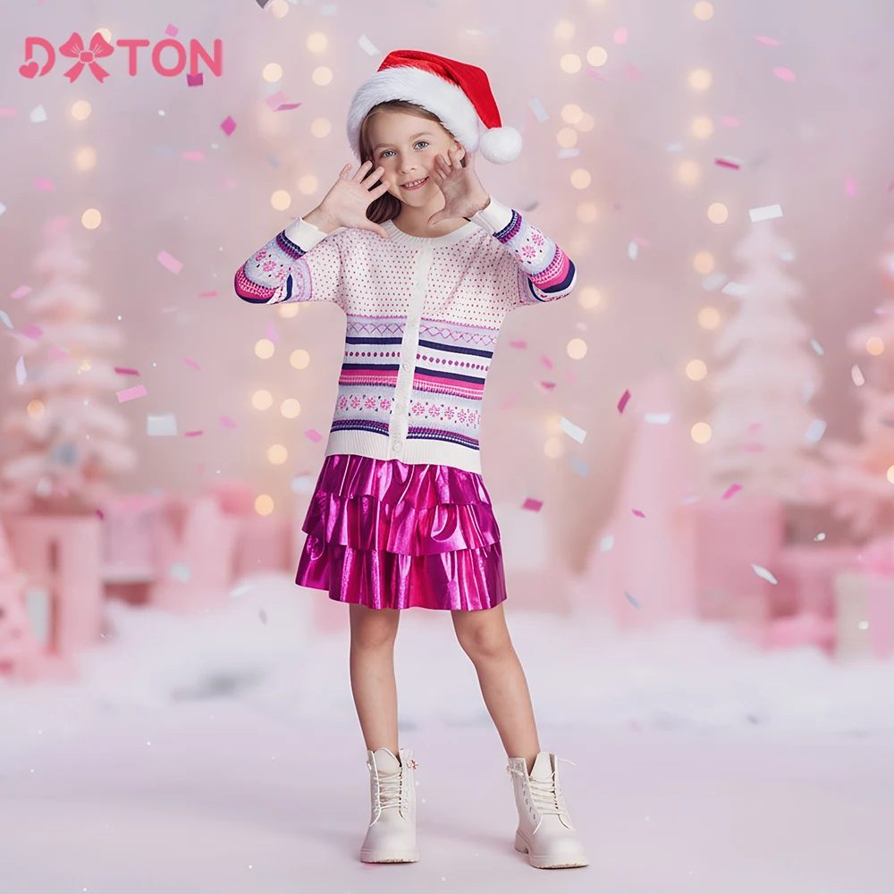 

DXTON Children Cardigan Sweater Snowflakes Girls Knitted Sweater Single-Breasted Girls Knitted Outwear Christmas Coats Clothes