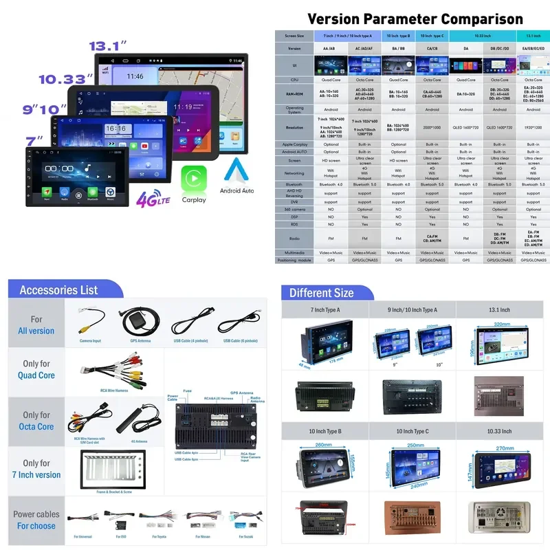 2026 Hot Sale 7/9/10/10.33/13.1 Inch 2 Din Android Car Radio Touch Screen Autoradio Audio Car DVD Player Navigation Car