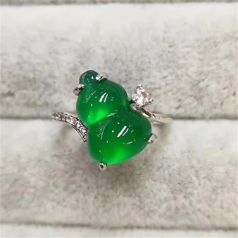 

Green Chalcedony High S925 Silver-Plated Inlaid Gourd Ornament Open Ring Adjustable