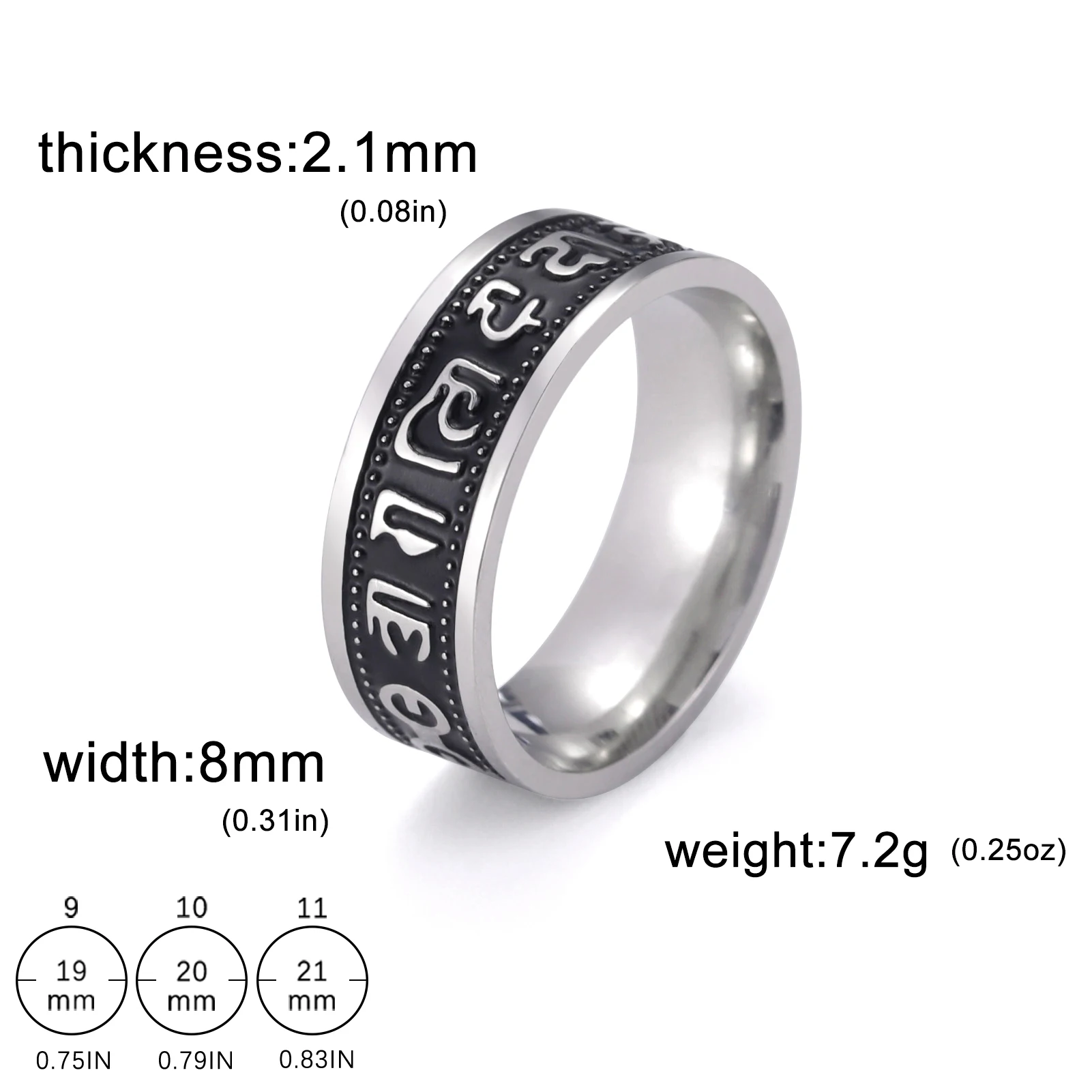 COOLTIME Tibetische Sprichwörterringe mit sechs Charakteren, Edelstahl, Om Mani Padme, Hum-Ringe für Männer und Frauen, buddhistischer Amulett-Schmuck – Detail 1