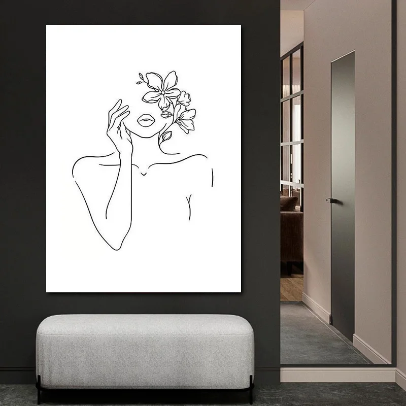 

Abstract line figure frameless canvas painting