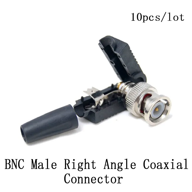 10 pcs/lot CCTV RG59 mâle BNC sans soudure à angle droit connecteur BNC Mâle à Angle Droit Connecteur Coaxial Pour RG59