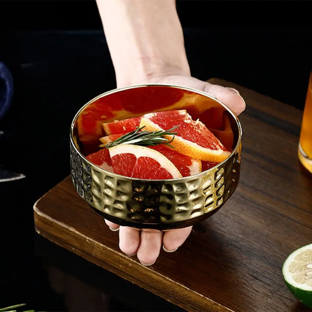 

Double Layer Ice Cream Bowl Thickened Hammer Pattern Children's Insulated Bowl Unbreakable Reusable Stainless Steel Soup Bowl