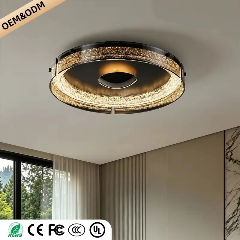 Modern Double Layer Circular Glass LED Ceiling Flush Mount Lamp For Living Room Villa Hall Indoor Kitchen Ceiling Light