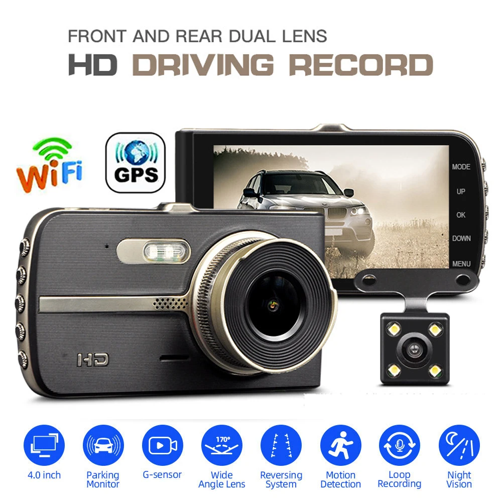 

Dash Cam Front Rear Camera 1080P Full HD Driving Loop Video Recorder GPS WiFi Car DVR Parking Monitor Black Box Auto Dashcam