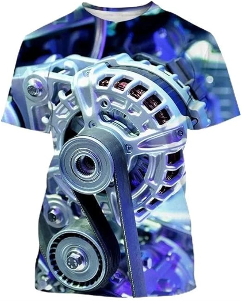 

3d Printed Engine Graphic Men T Shirts Summer Fashion Personality Streetwear Hip Hop Round Neck Short Sleeve T-shirt Men Tees