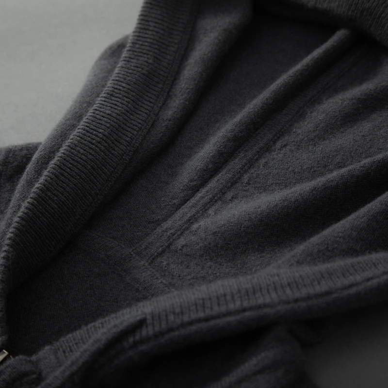 Men 100% Cashmere Sweater Thick Hooded Cardigan Autumn Winter Soft Warm Luxury Cashmere Knitted Jacket Coat Smart Casual Style