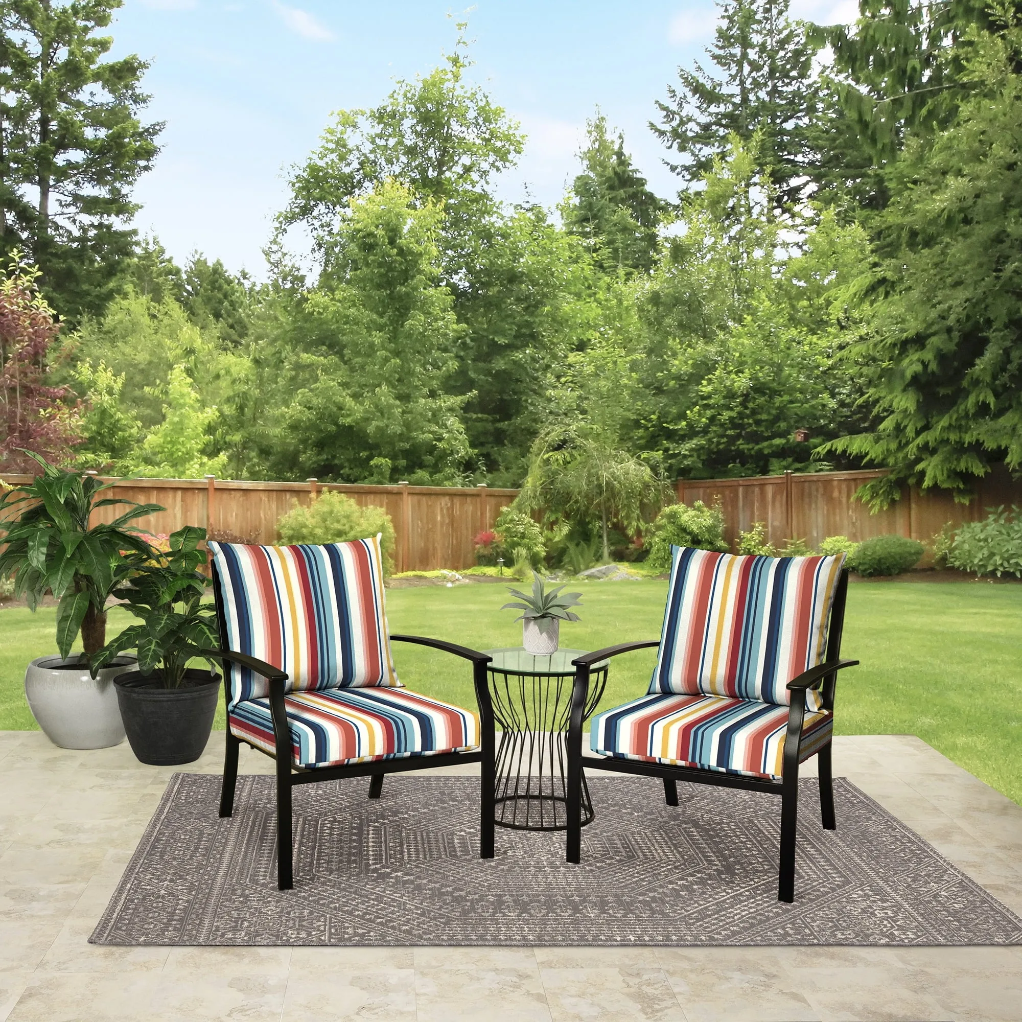 45" C x 22,75" L Modern Multi Stripe Retângulo Almofada de assento profundo de 2 peças para exterior