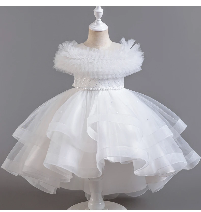 A2401 Children\'s Boutique Dinner Party Formal Dress Princess White Elegant Glitter Ball Gown Baby Girls Birthday Party Dresses