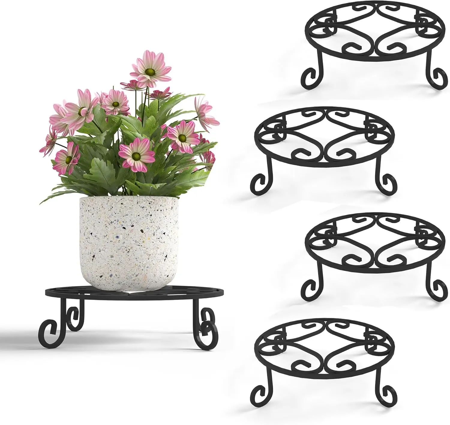 

Набор из 4 металлических подставок для растений, 10 дюймов, черные, сверхпрочные, для использования в помещении и на улице, держатели для цветочных горшков, антикоррозийные, из кованого железа, для дома и сада