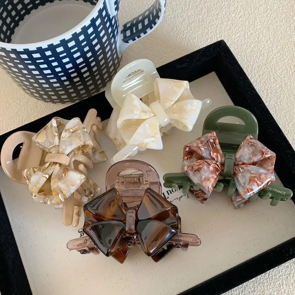 

Fashion Jelly Retro Bow Acetate Hair Claw Hairpin Hair Clip Solid Color Shark Clip Geometry Headwear Shark Clip Travel