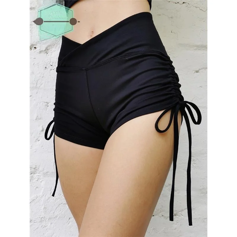 

Женские спортивные шорты с высокой талией для йоги, фитнеса, бега и активного отдыха, однотонные, из трикотажной ткани, для пилатеса