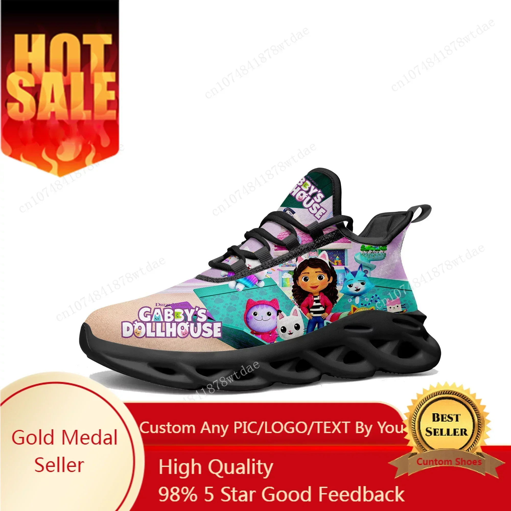 GabbysDollhouse Flats Sneakers Mens Womens Sports Running Shoes High Quality Gabbys Anime Custom Lace Up Mesh Footwear