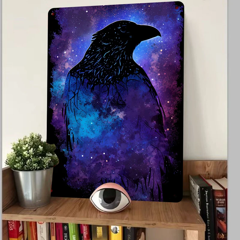 Galaxy Raven Silhouette Metal Wall Art Decorative Hanging for Living Room Bedroom